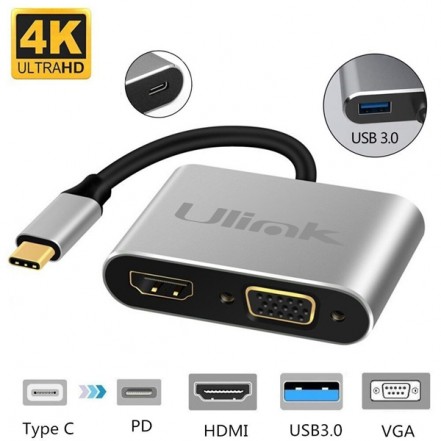Adaptador multipuerto usb tipo c 4 en 1