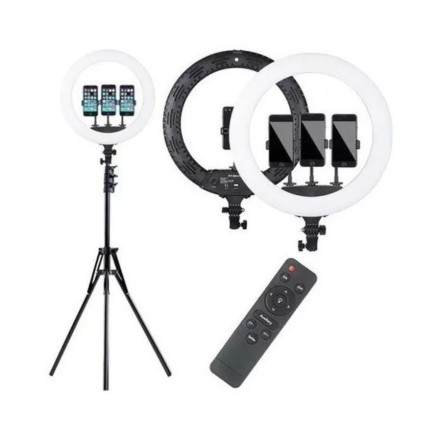 aro de luz led con tripode grande para 3 celulares