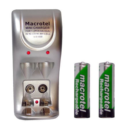CARGADOR DE PILAS RECARGABLES AA + 2 AA Y BATERIA 9V